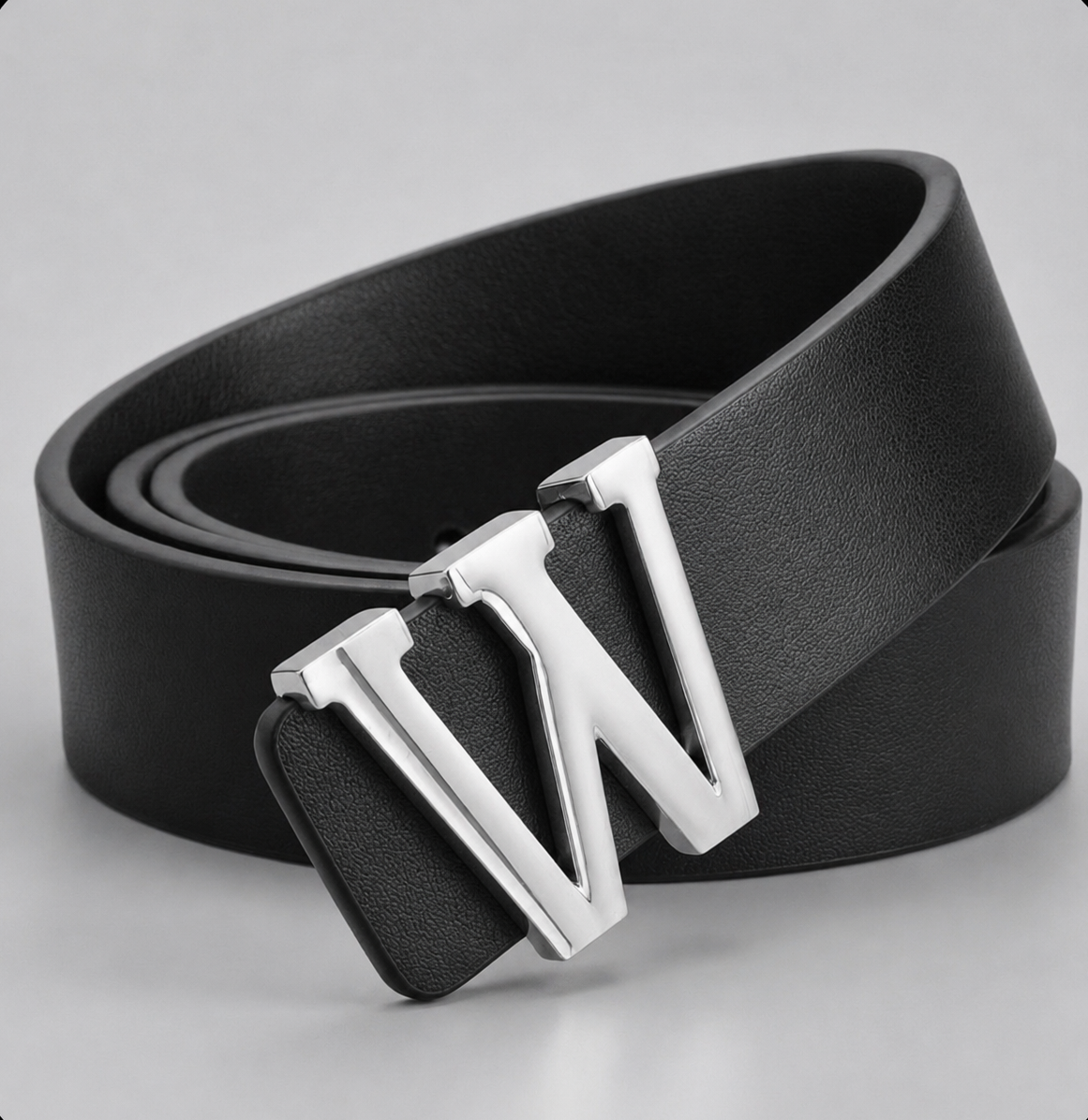 Ceinture ALPHABET noir avec boucle initiale W finition argenté