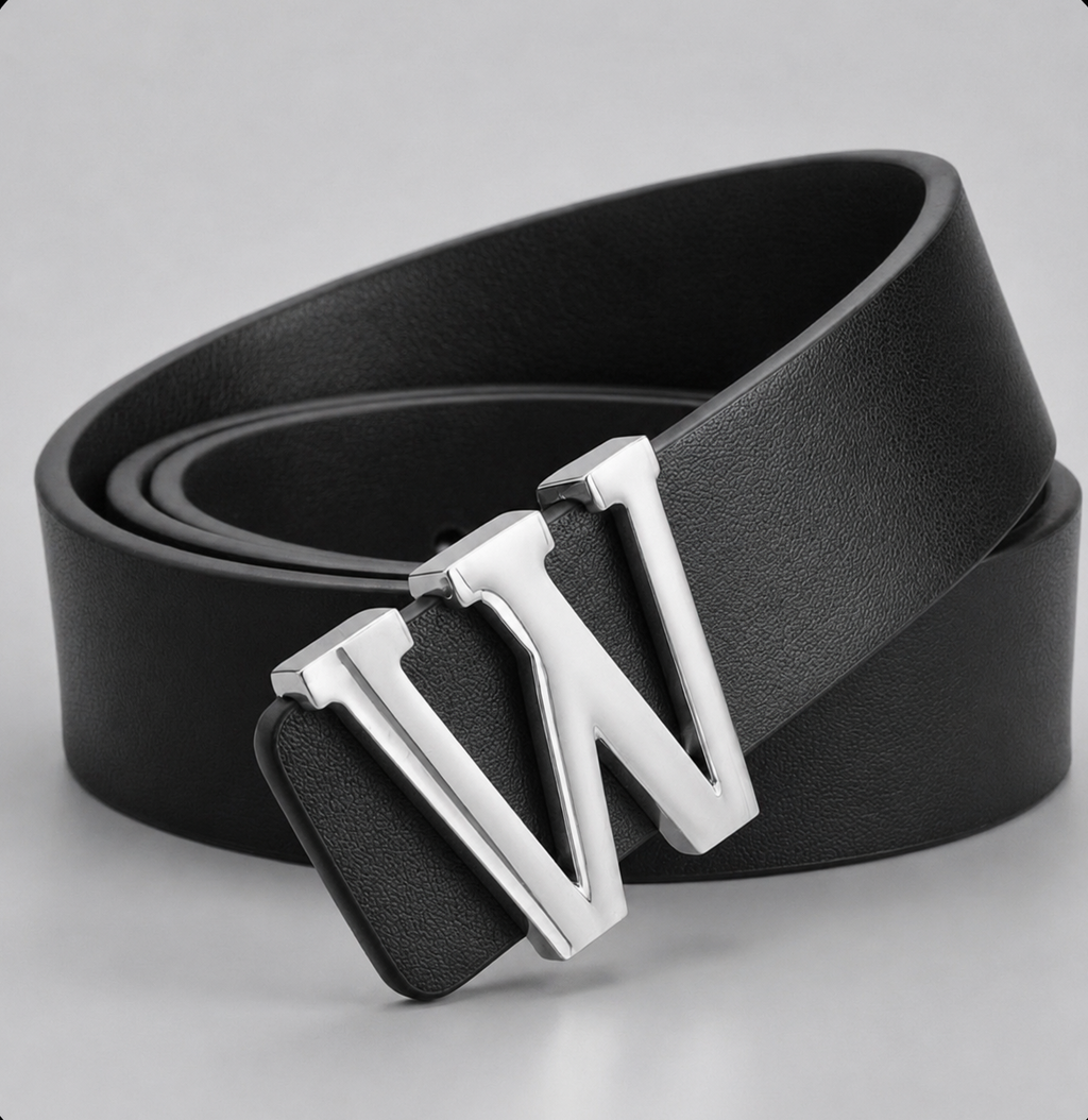 Ceinture ALPHABET noir avec boucle initiale W finition argenté