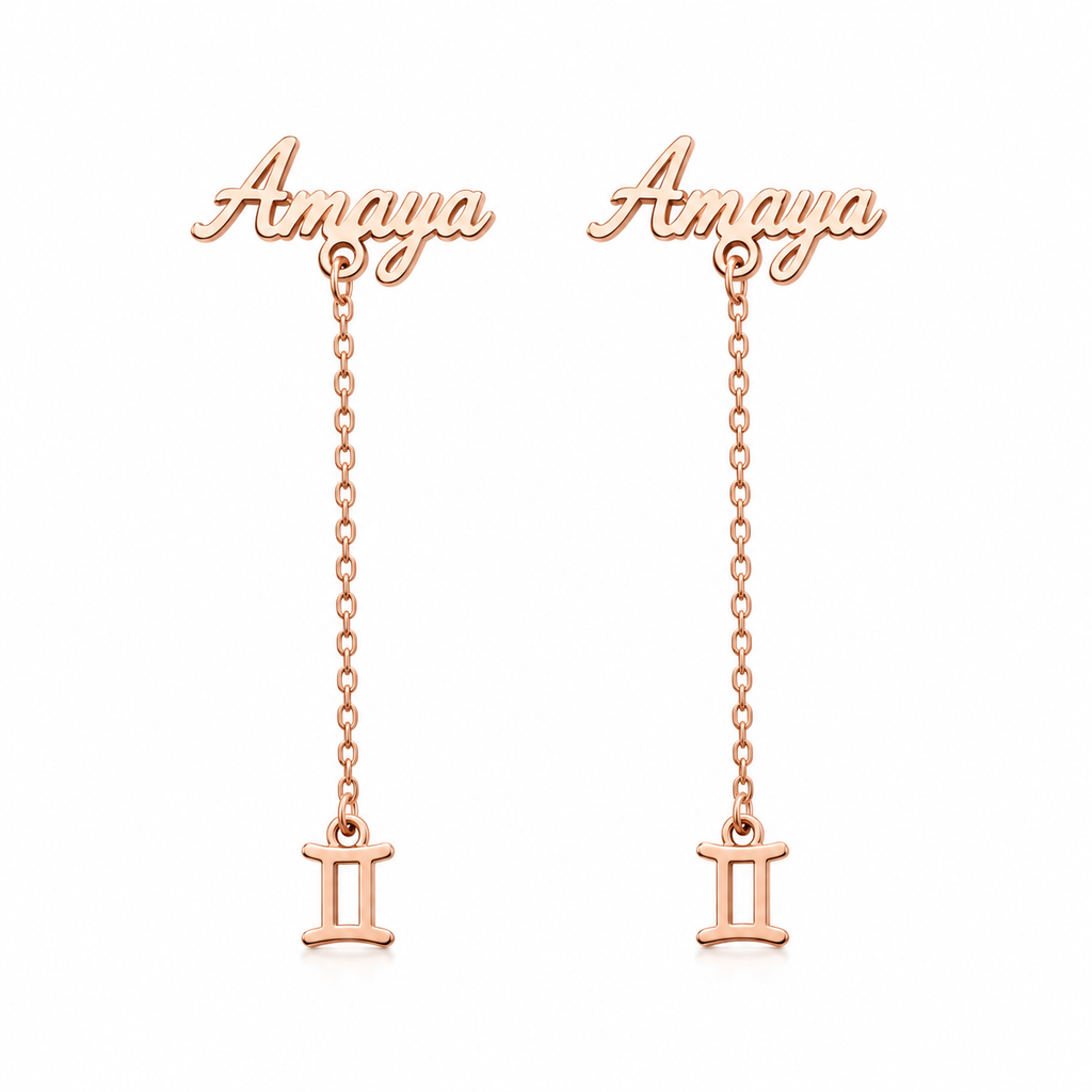 Boucles d’oreilles prénom personnalisées Amaya couleur or rose avec pendentif inspiration tabouret Akan