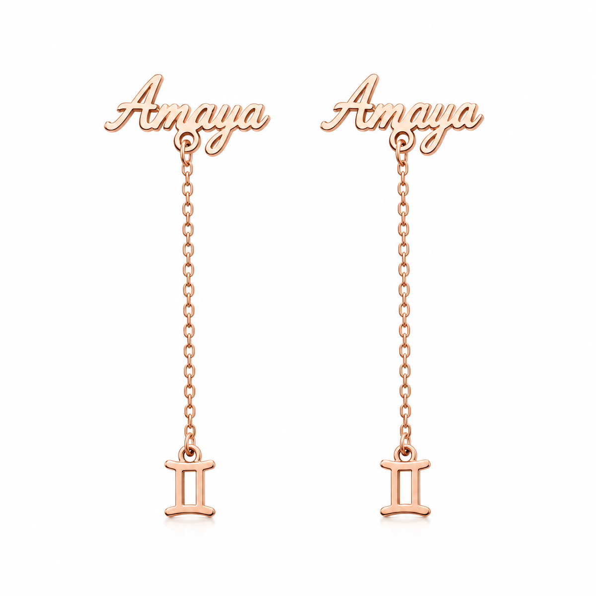 Boucles d’oreilles prénom personnalisées Amaya couleur or rose avec pendentif inspiration tabouret Akan