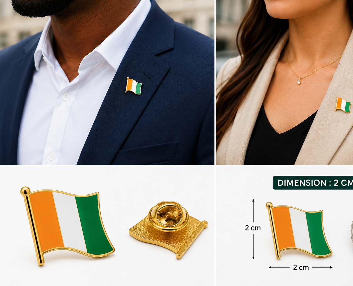 Pin’s 3D Drapeau Côte d’Ivoire orange blanc vert taille
