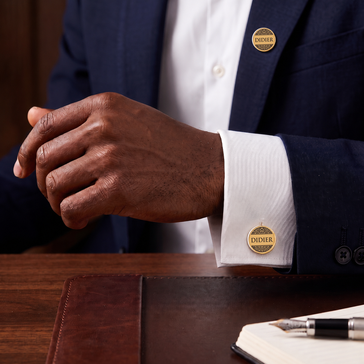 Boutons de manchette ROYAL avec pin's personnalisé assorti argenté