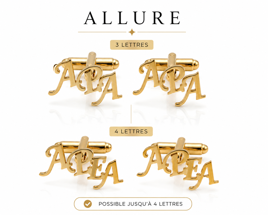 Boutons de manchette ALLURE dorés personnalisés avec initiales entrelacées details 